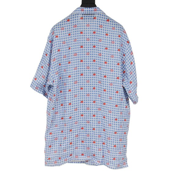 Gucci Men Pyjama Shirt Medium IT 46 Gingham Blue Red GG Logo Bowling Button Down - Picture 2 of 11